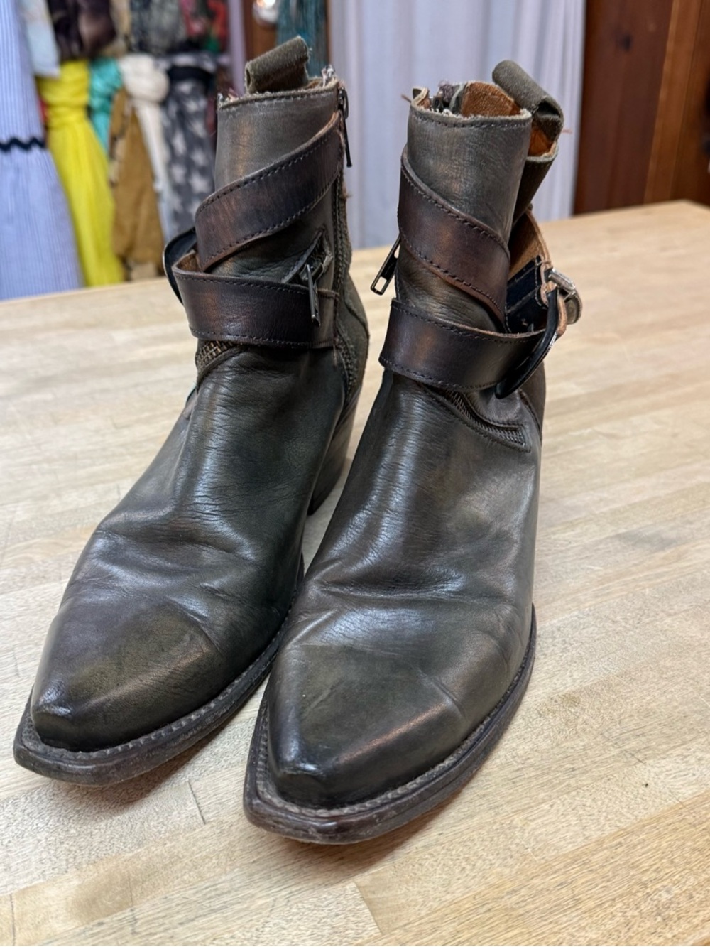 FREEBIRD Whip Boots Olive Green Leather and Suede Sz 8 - Picture 3 of 9